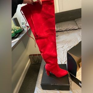 Fashion nova red thigh high boots size 7